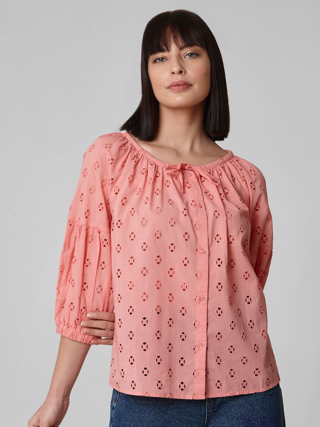 

Vero Moda Peach-Coloured Tie-Up Neck Top