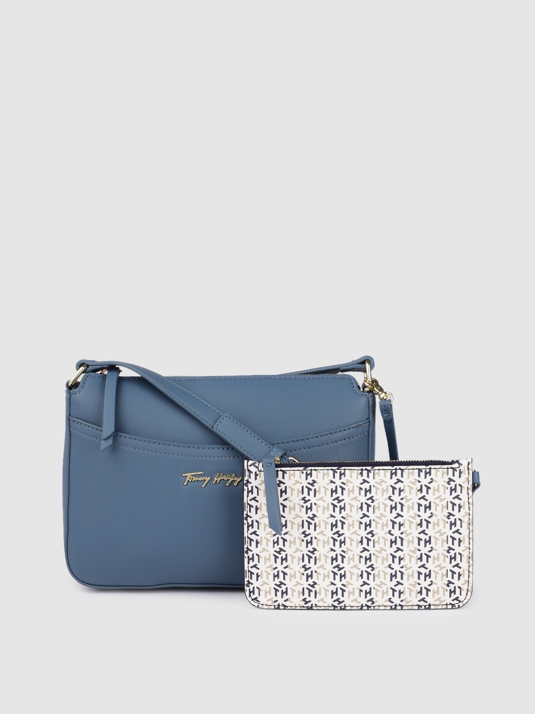 

Tommy Hilfiger Blue Solid Structured Crossbody Sling Bag With Pouch