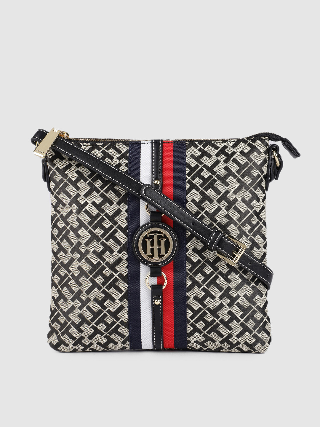 

Tommy Hilfiger Black & Beige Printed Sling Bag