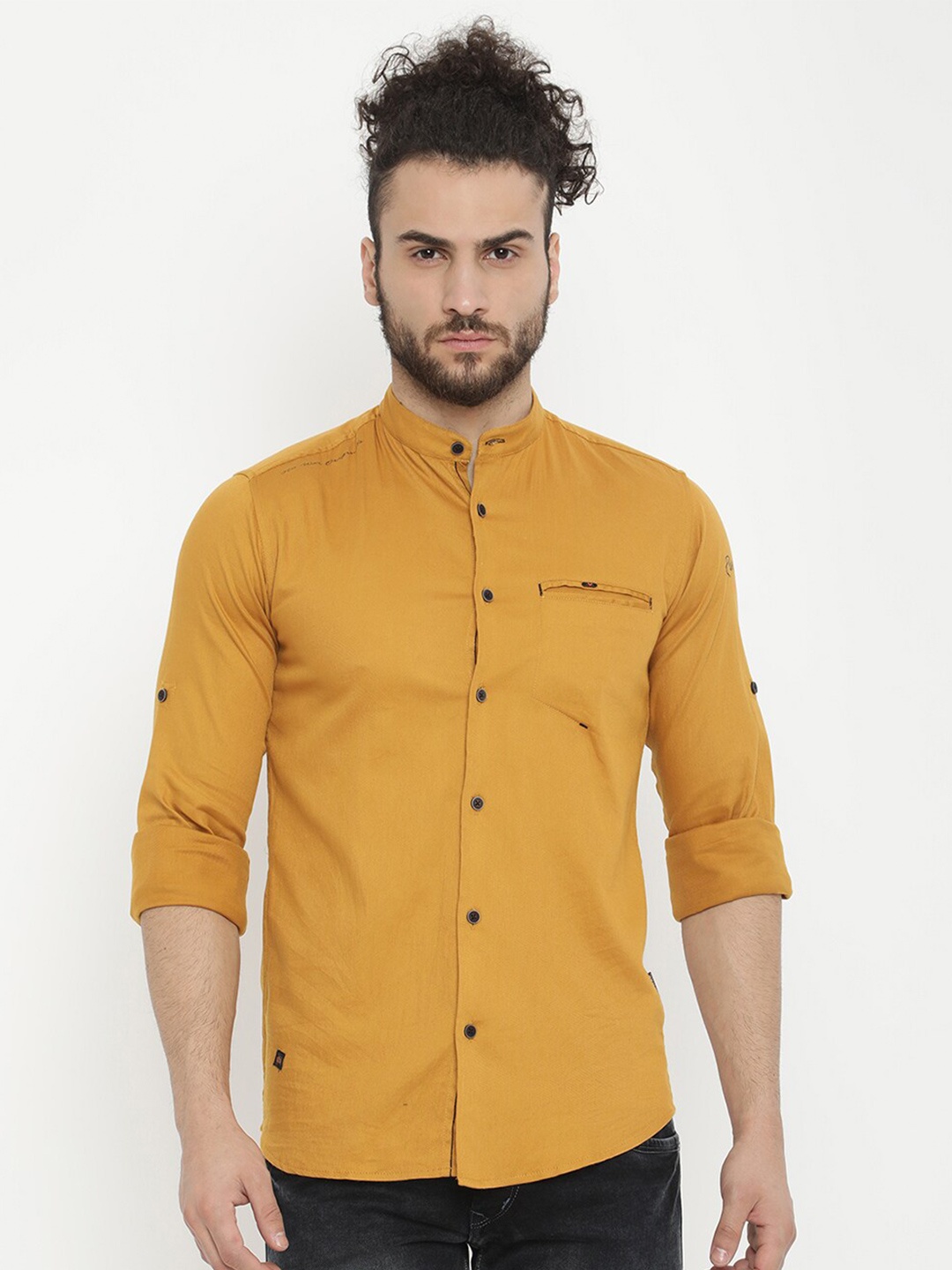 

V2 Value & Variety Men Mustard Yellow Regular Fit Mandarin Collar Opaque Casual Shirt