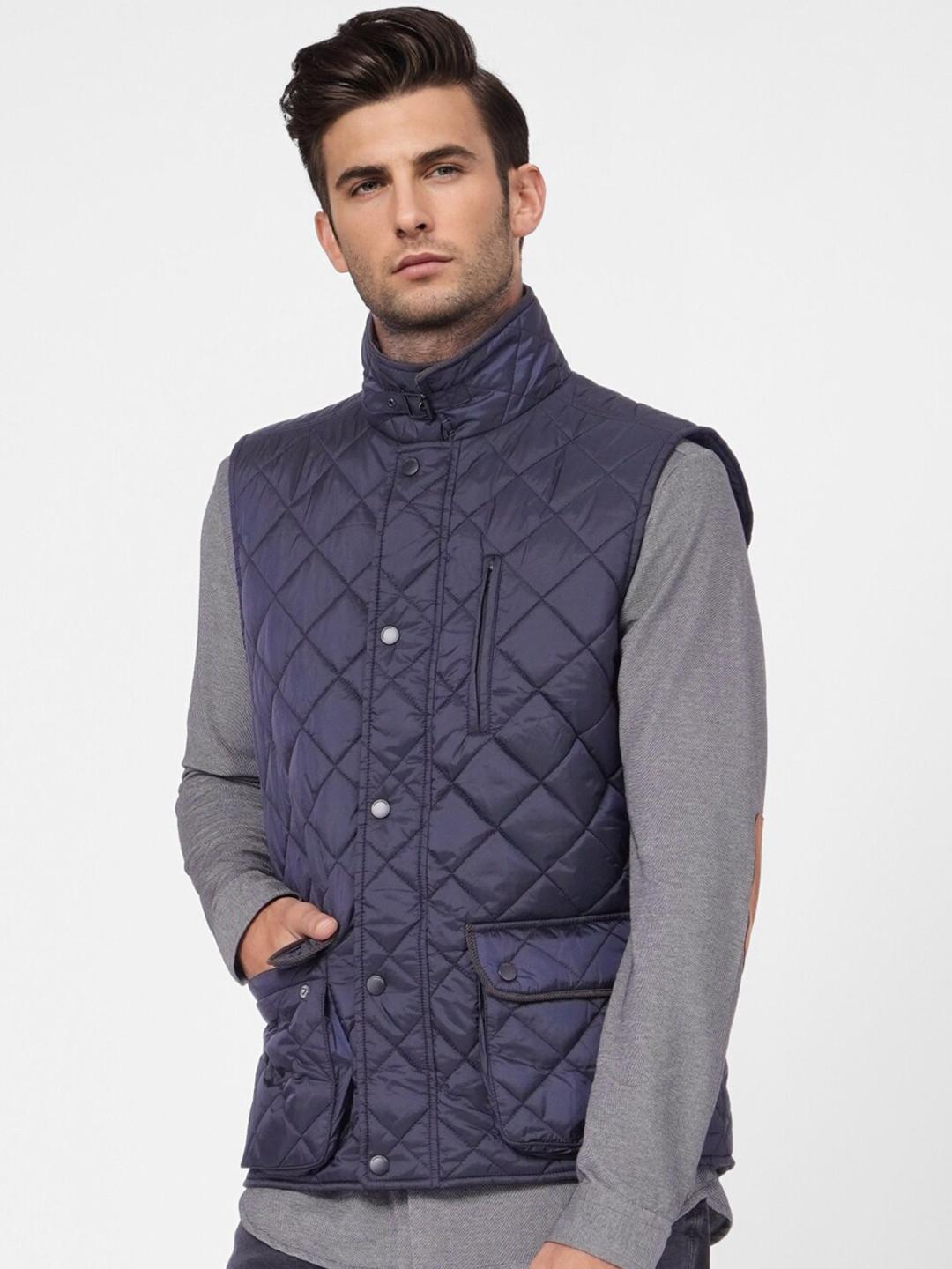 

Jack & Jones Men Navy Blue Quilted Jacket