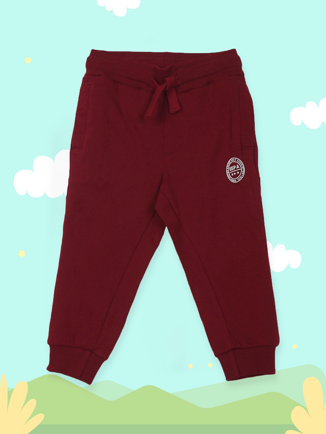 

U.S. Polo Assn. Kids Boys Red & Blue Brand Logo Printed Straight-Fit Joggers
