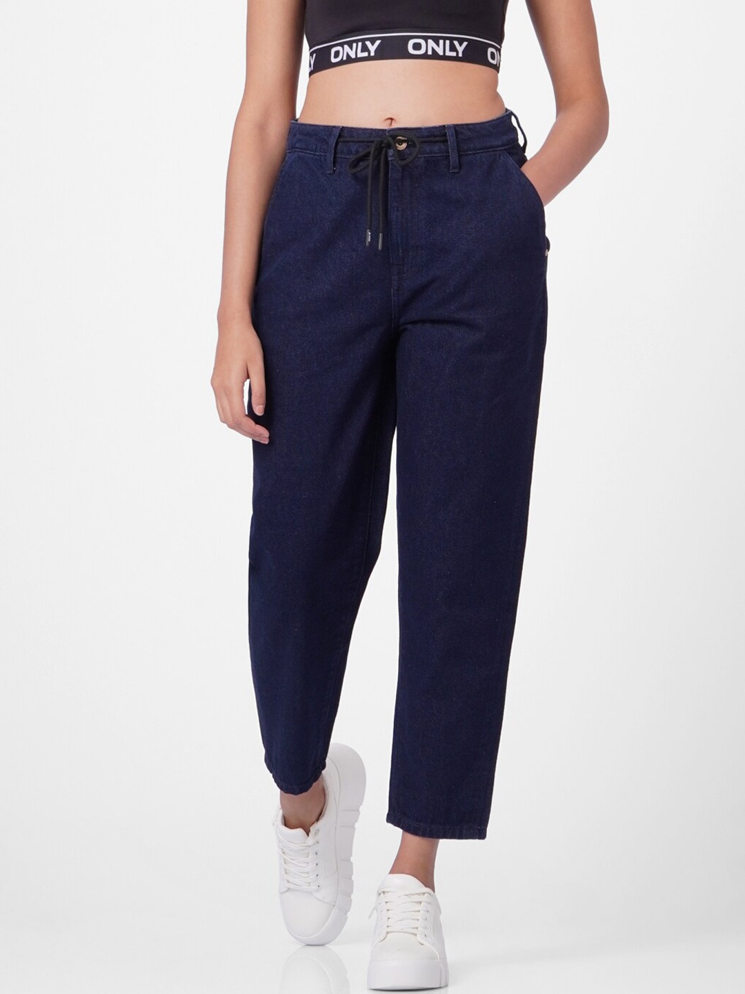

ONLY Women Navy Blue Relaxed Fit High-Rise Cropped Jeans