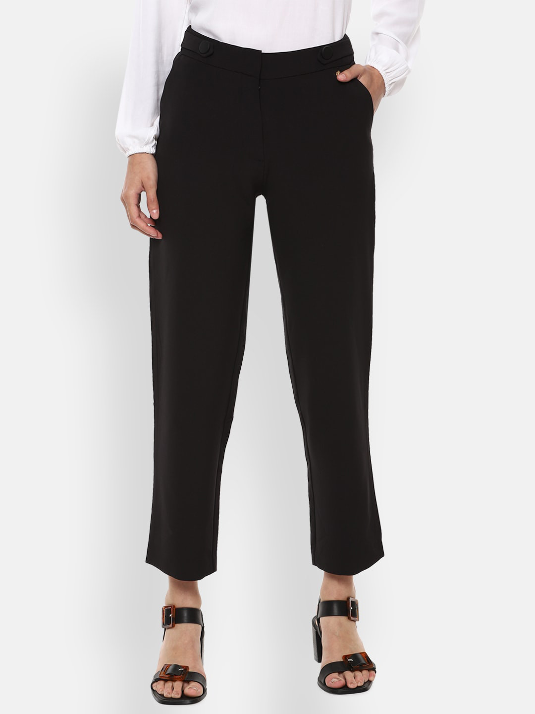

Van Heusen Women Black Solid Regular Fit Trousers