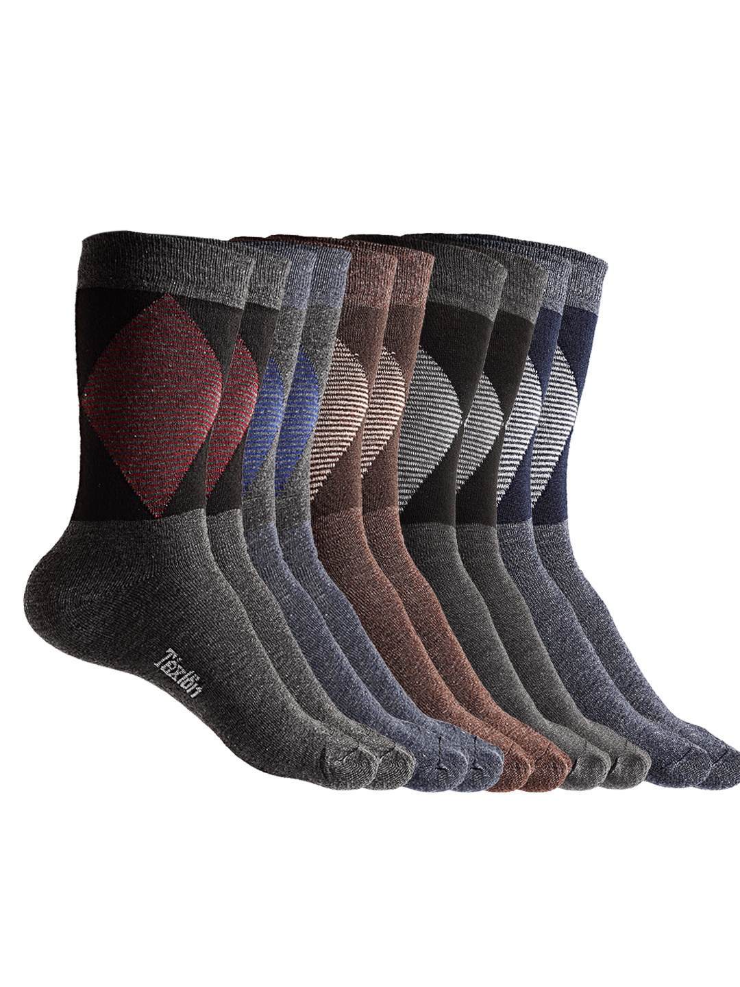 Texlon Men Pack of 5 Assorted Calf Length Socks