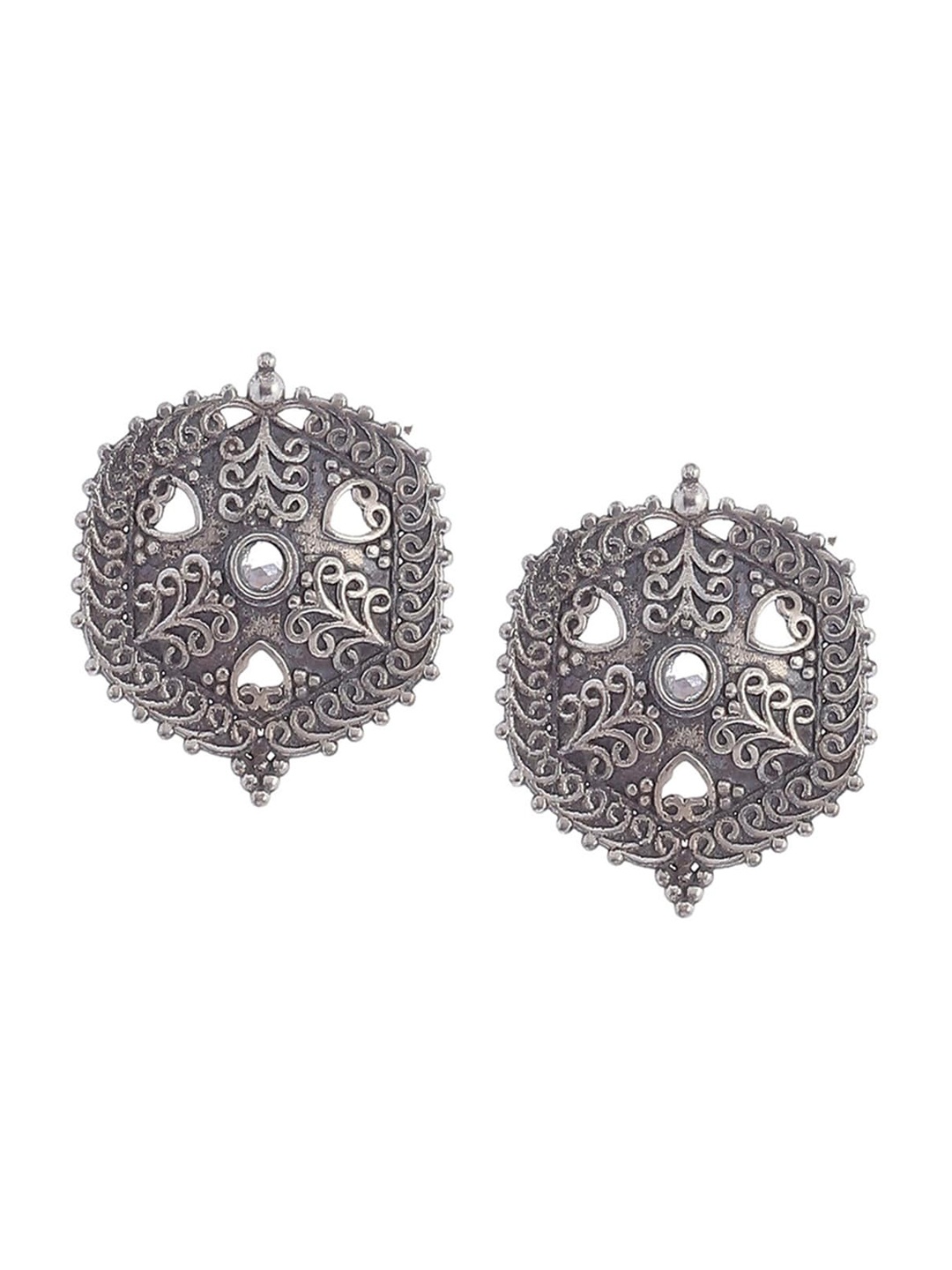 

Biba Oxidised Silver-Plated Stone Studded Classic Oversized Studs