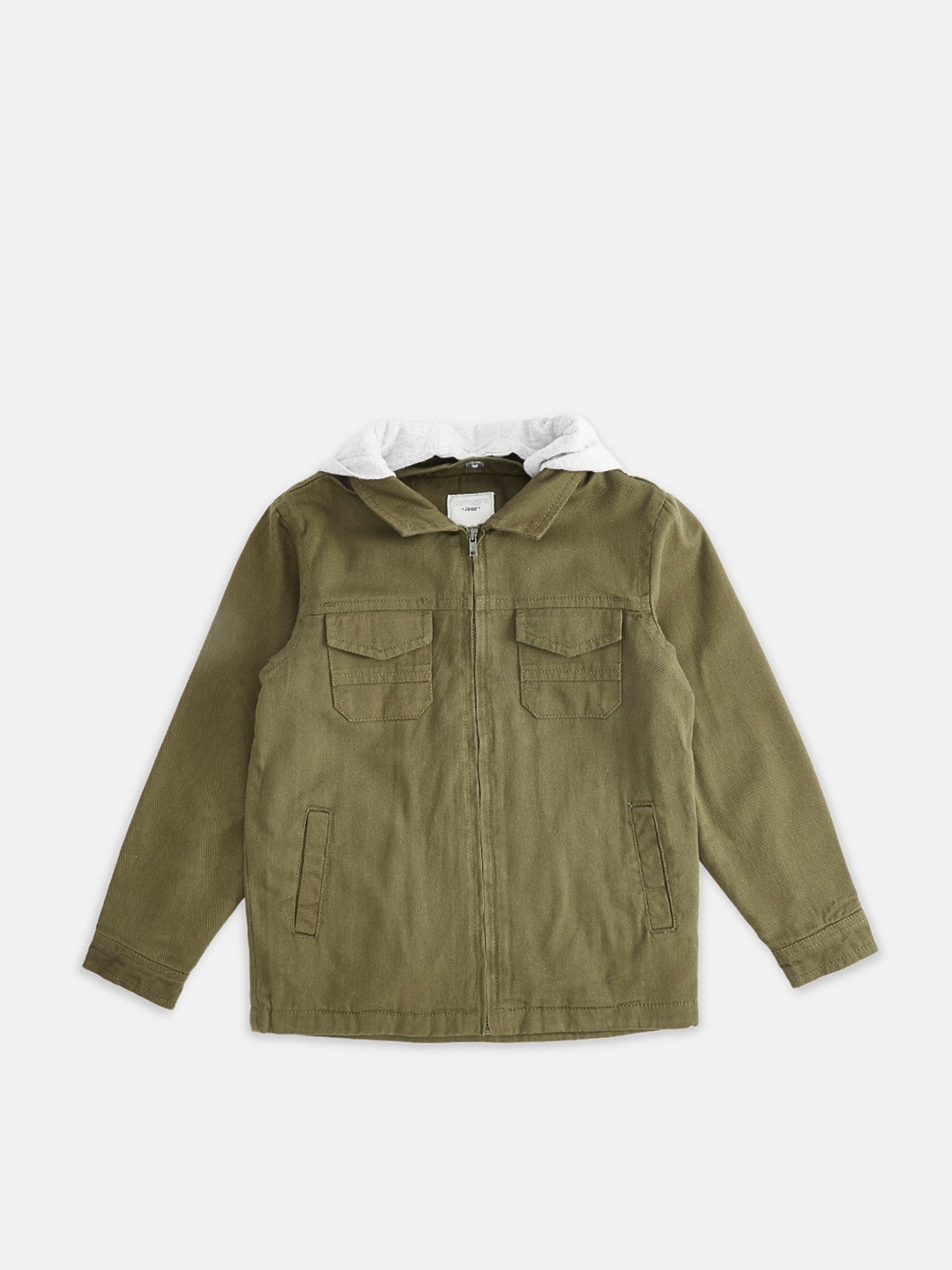 

Pantaloons Junior Boys Olive Green Colourblocked Bomber Jacket