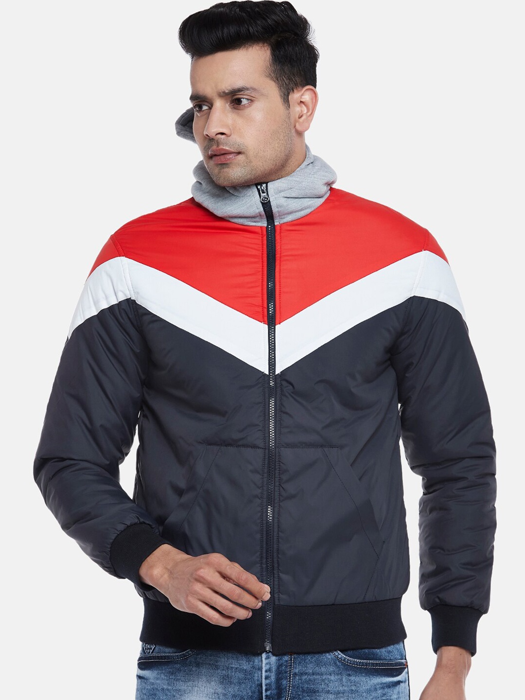 

People Men Multicoloured Colourblocked Bomber Jacket, Multi