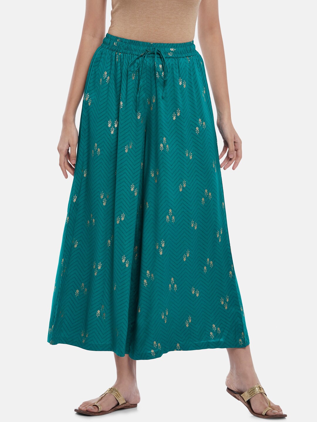 

RANGMANCH BY PANTALOONS Women Teal Floral Printed Palazzo