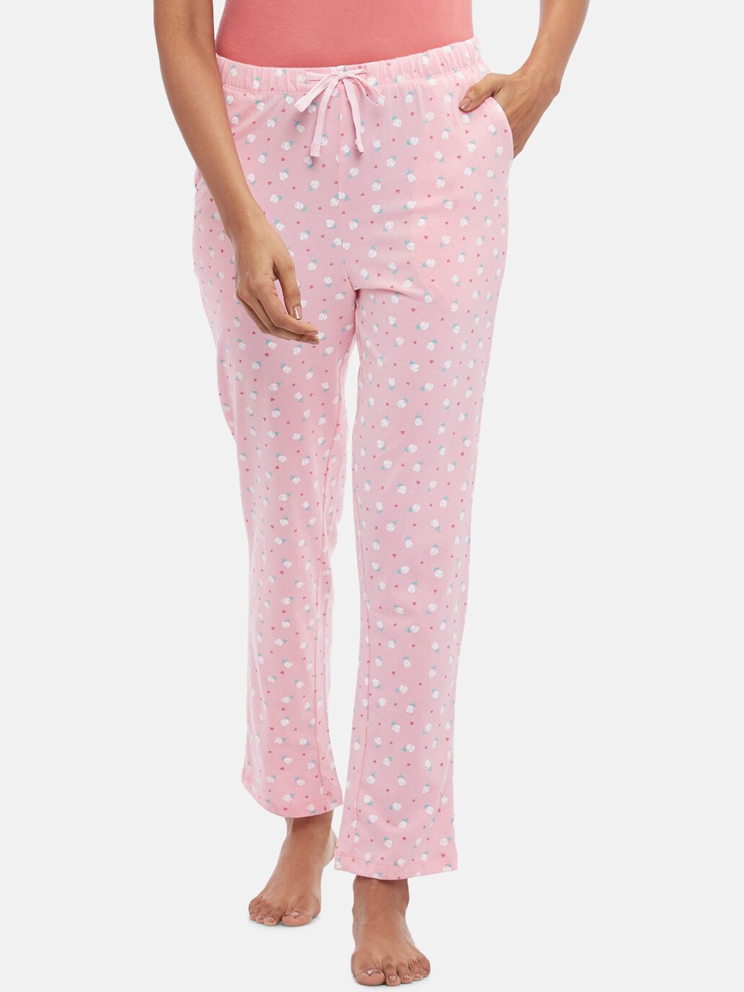 

Dreamz by Pantaloons Women Pink & White Printed Pure Cotton Lounge Pants
