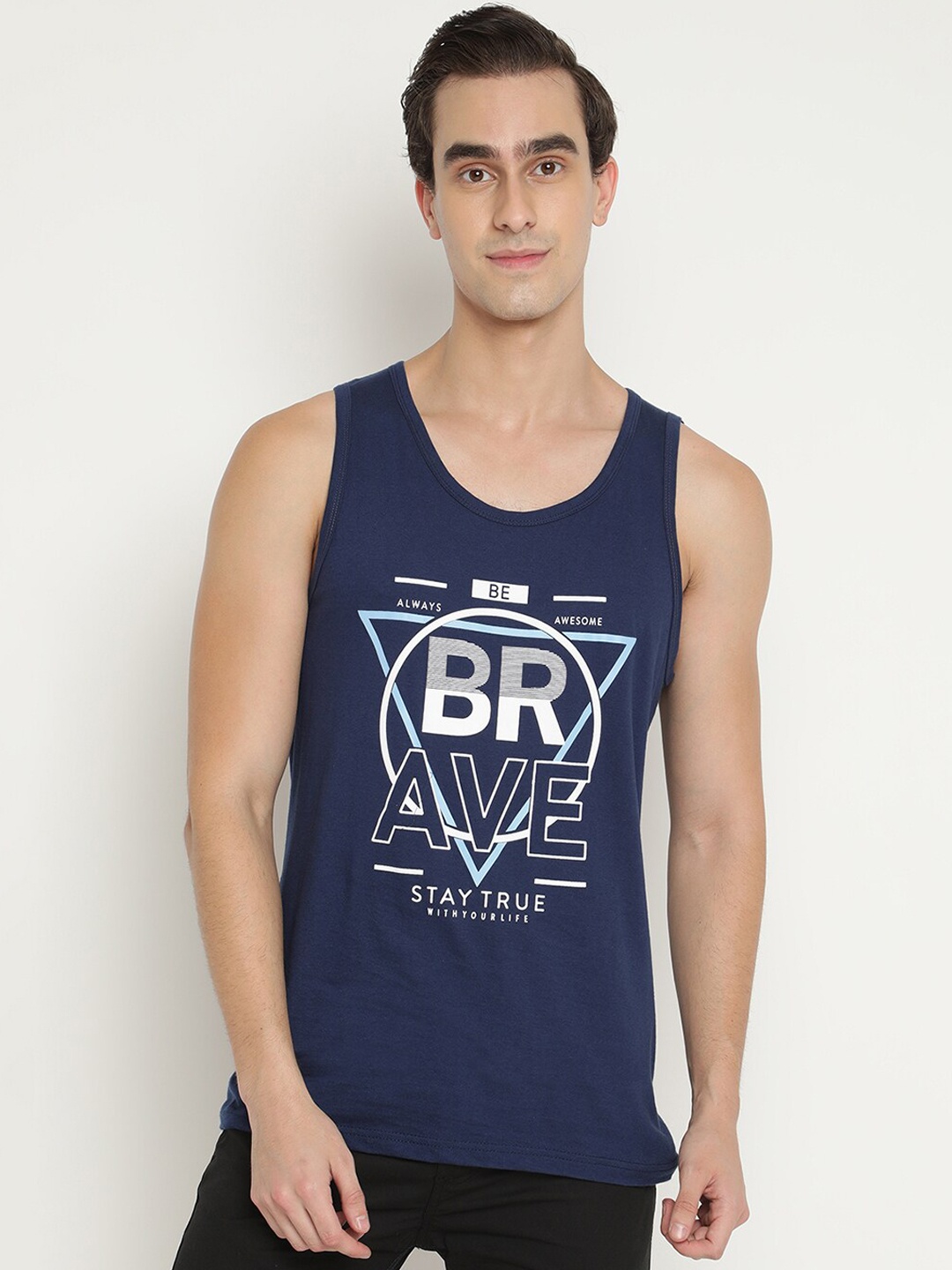 

V2 Value & Variety Men Blue Printed Cotton Basic Innerwear Vest