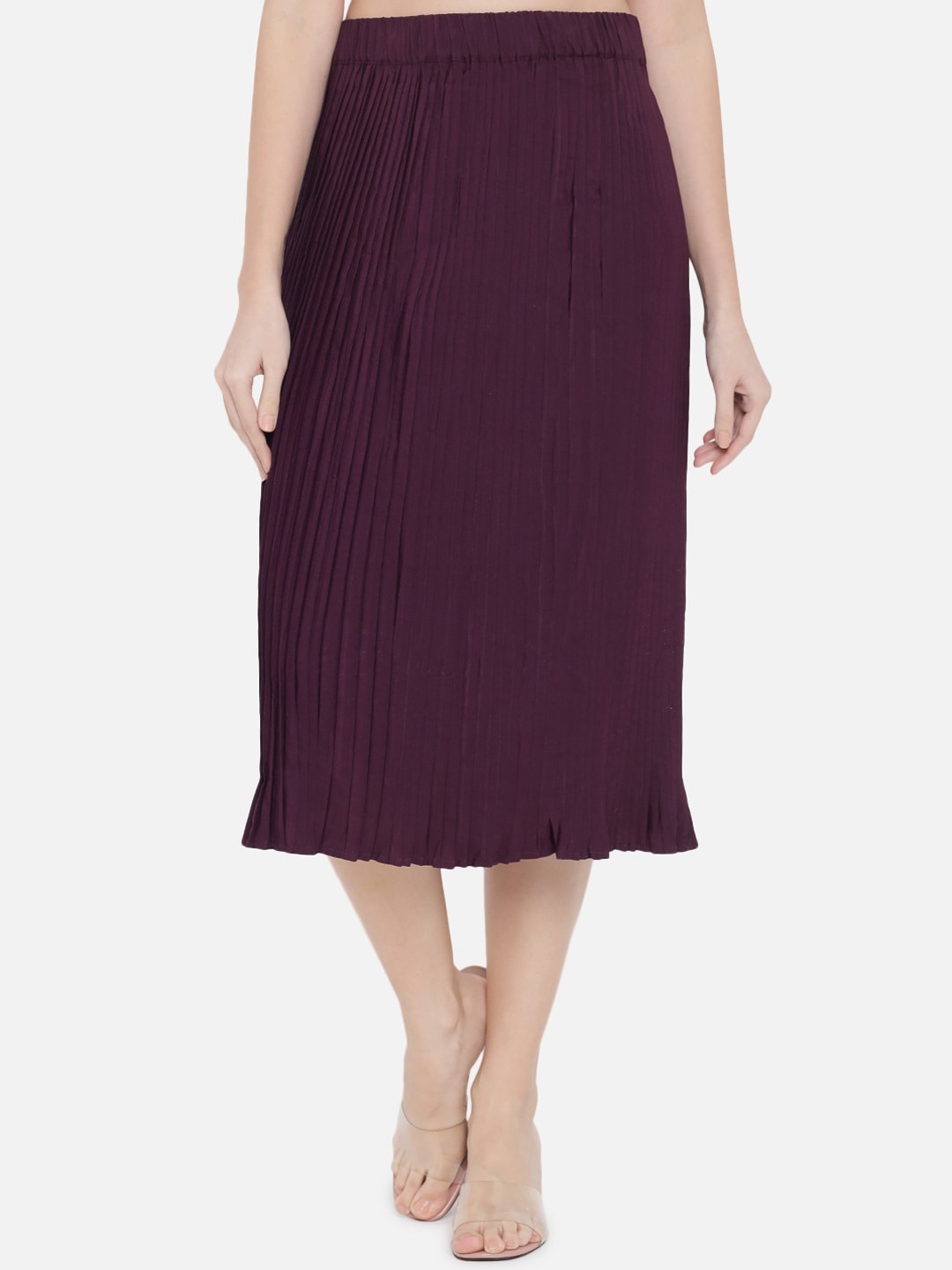 

Indietoga Women Purple Solid A-Line Midi Skirt