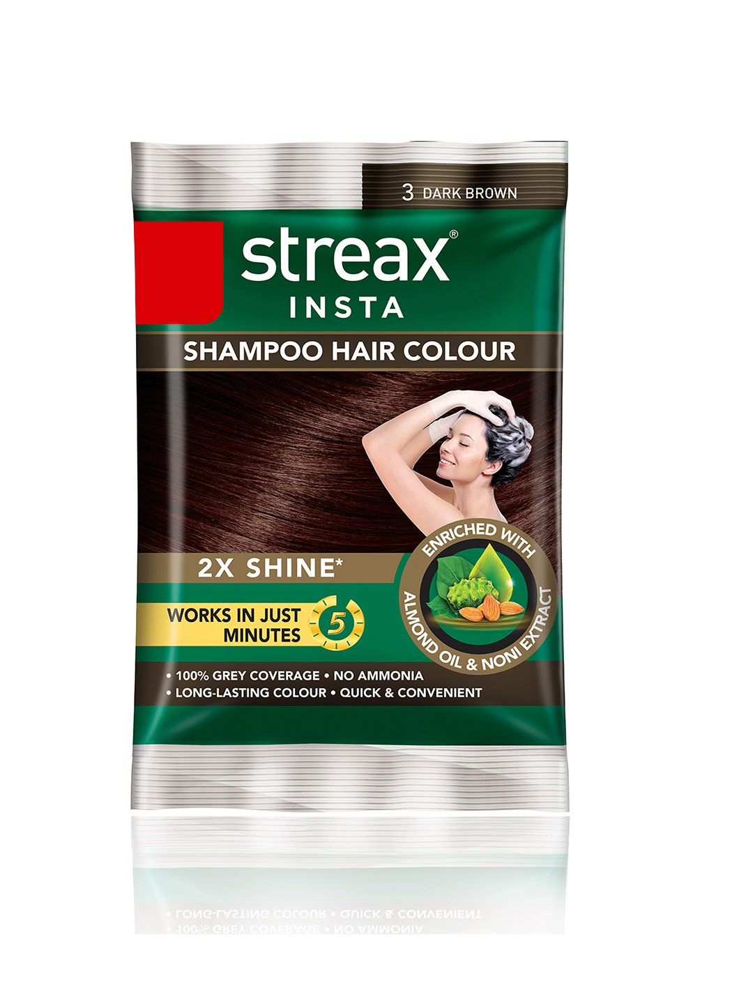 

Streax Insta Shampoo Hair Colour For 100% Grey Coverage 18ml - Dark Brown 3