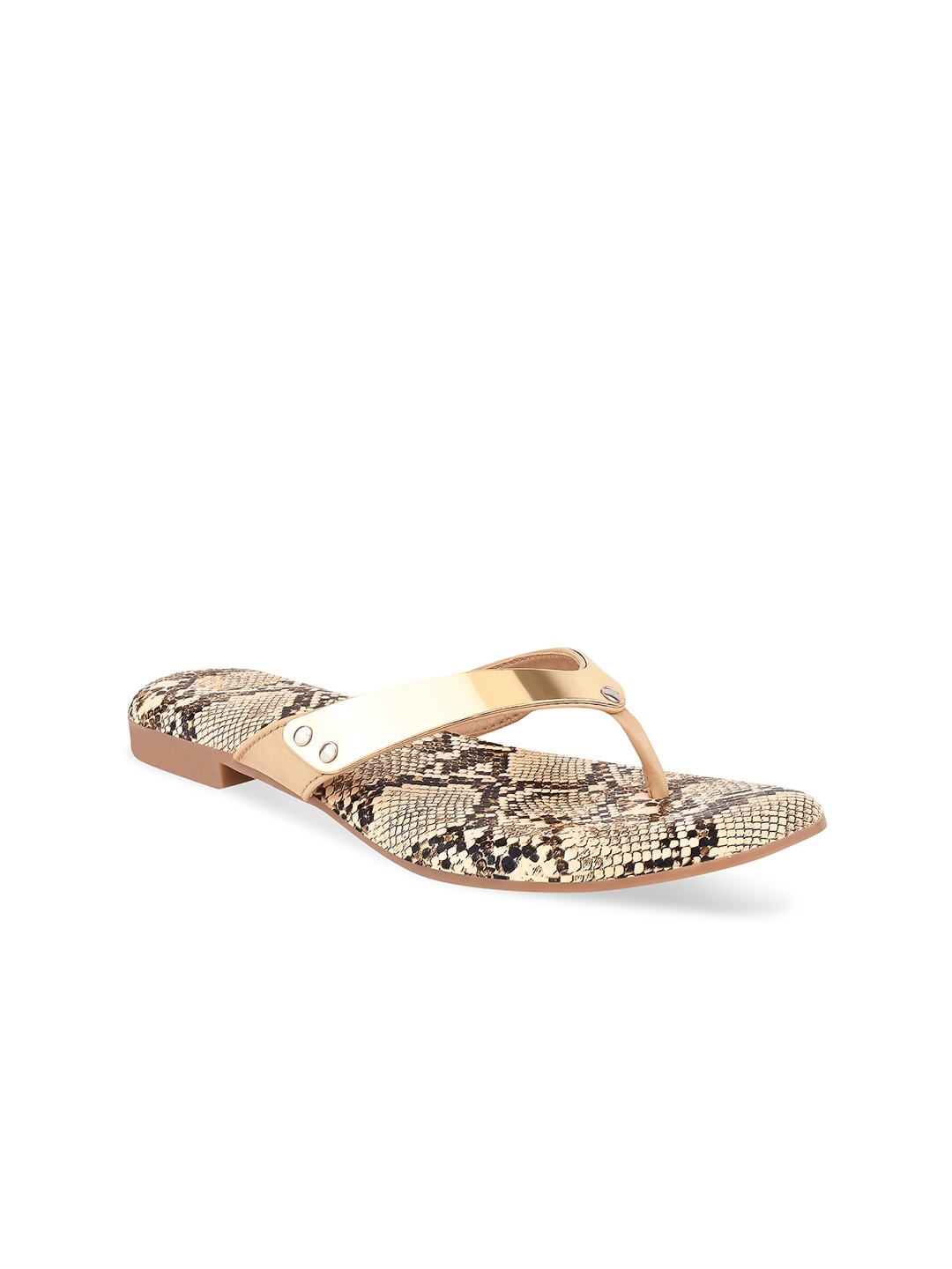 

Stelatoes Women Beige Printed Leather Party Open Toe Flats