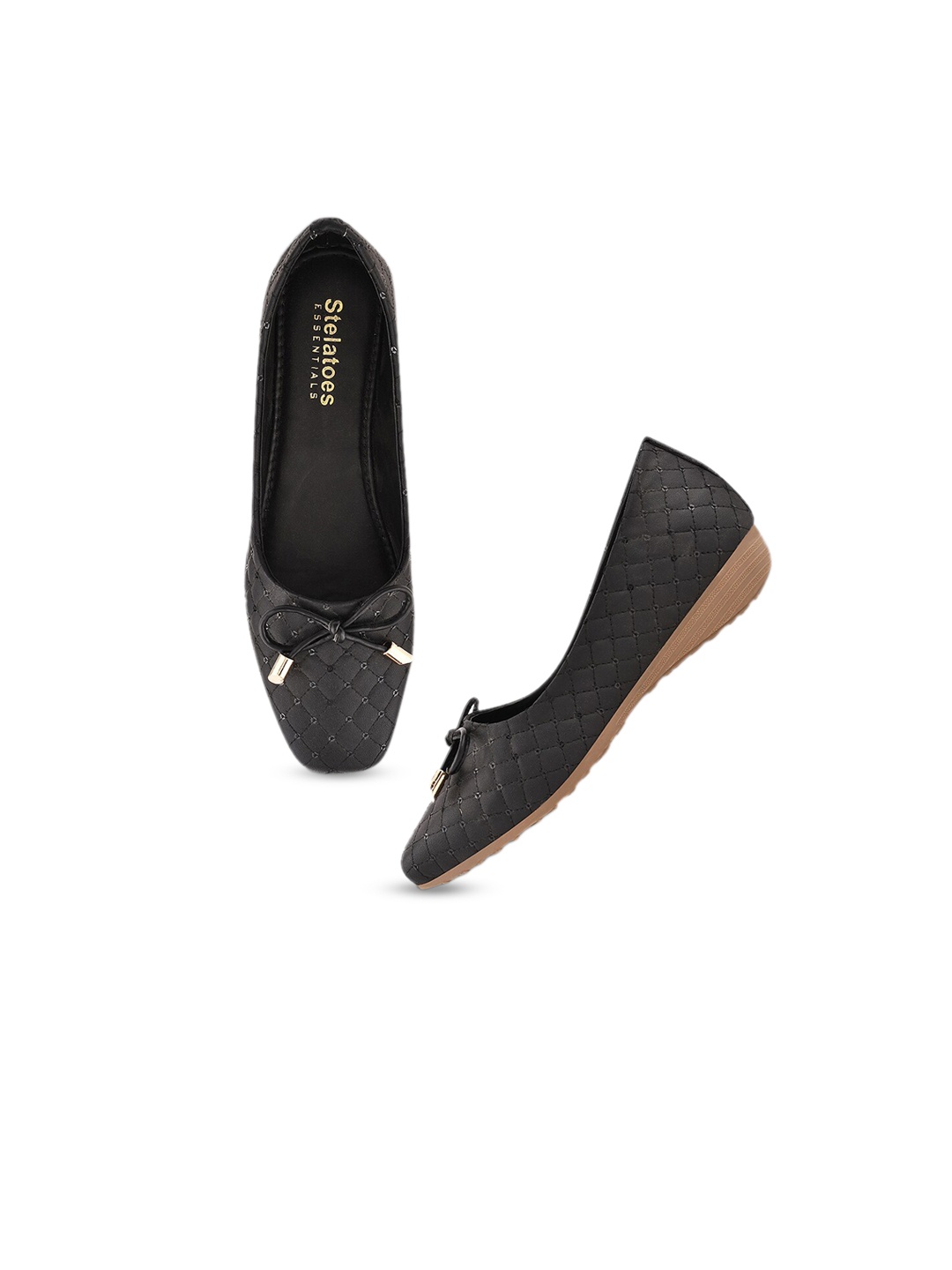 

Stelatoes Women Black Textured Ballerinas with Bows Flats