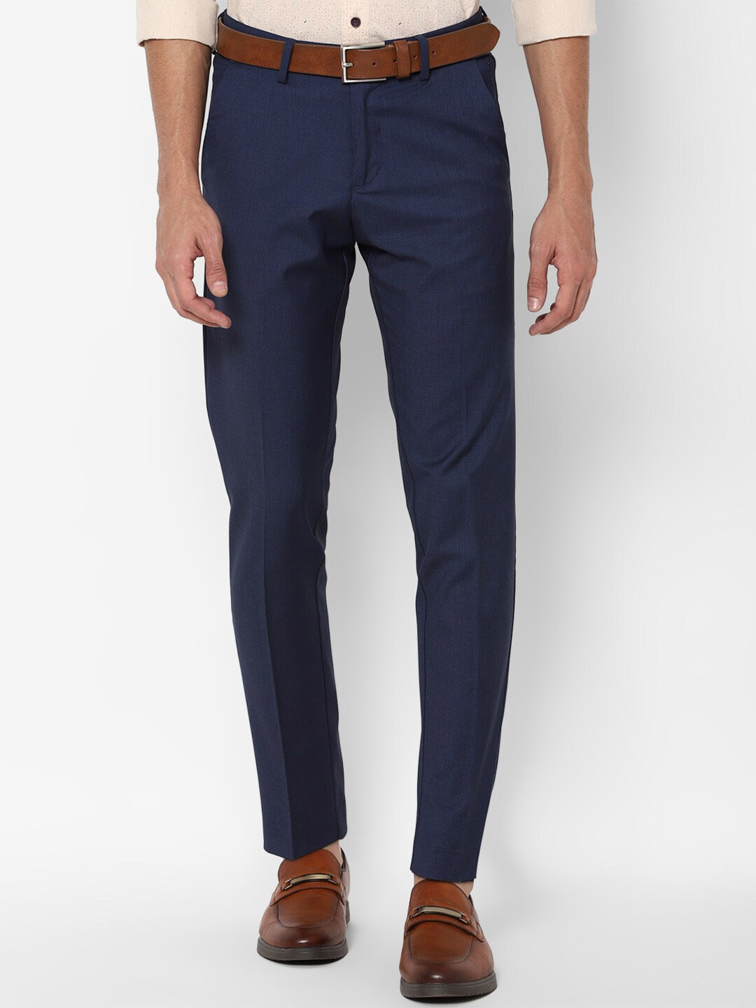 

Allen Solly Men Navy Blue Slim Fit Solid Mid Rise Trousers