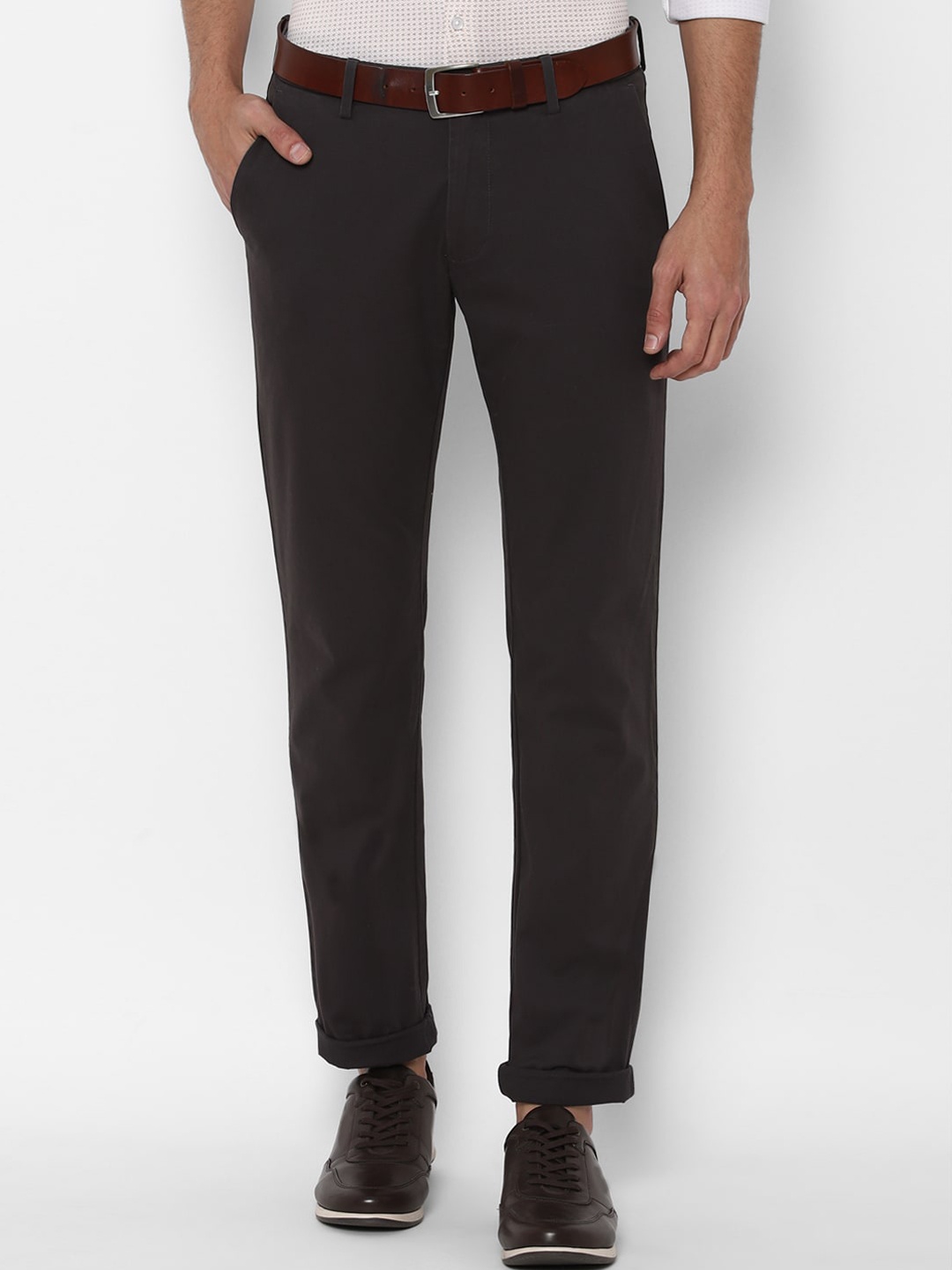 

Allen Solly Men Grey Slim Fit Solid Mid Rise Trousers