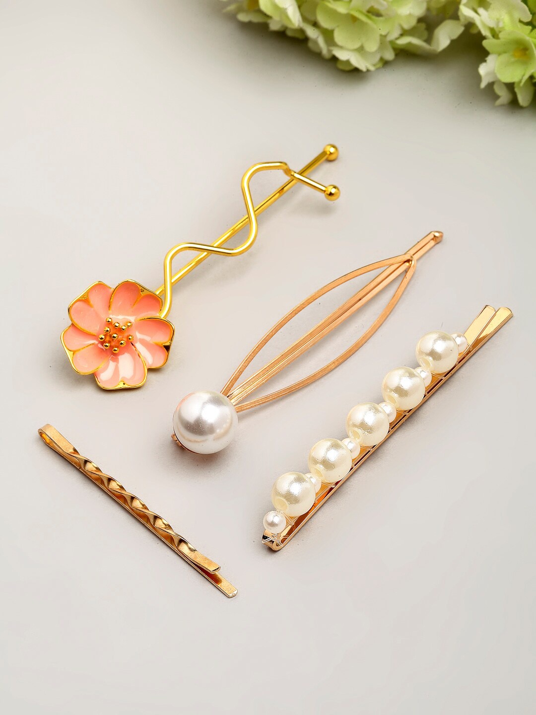 

Ferosh Women Set Of 5 Gold-toned Pearl Beaded Hair Pins