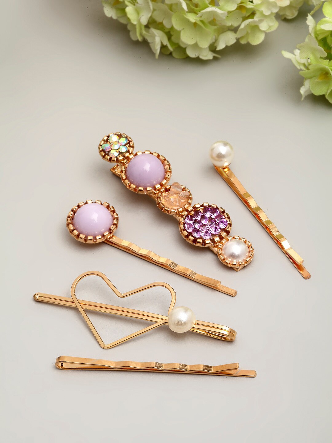 

Ferosh Women Gold-Toned & White Set of 5 Embellished Hair Accessory Set