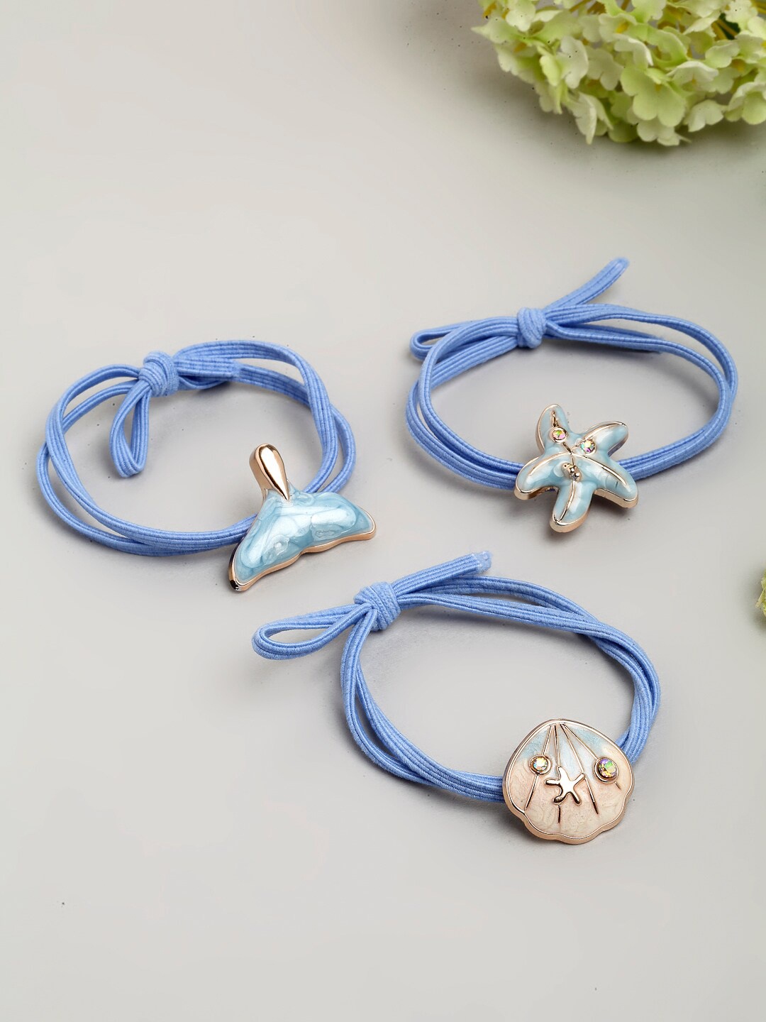

Ferosh Women Blue & Gold-Toned Set of 3 Embellished Ponytail Holders