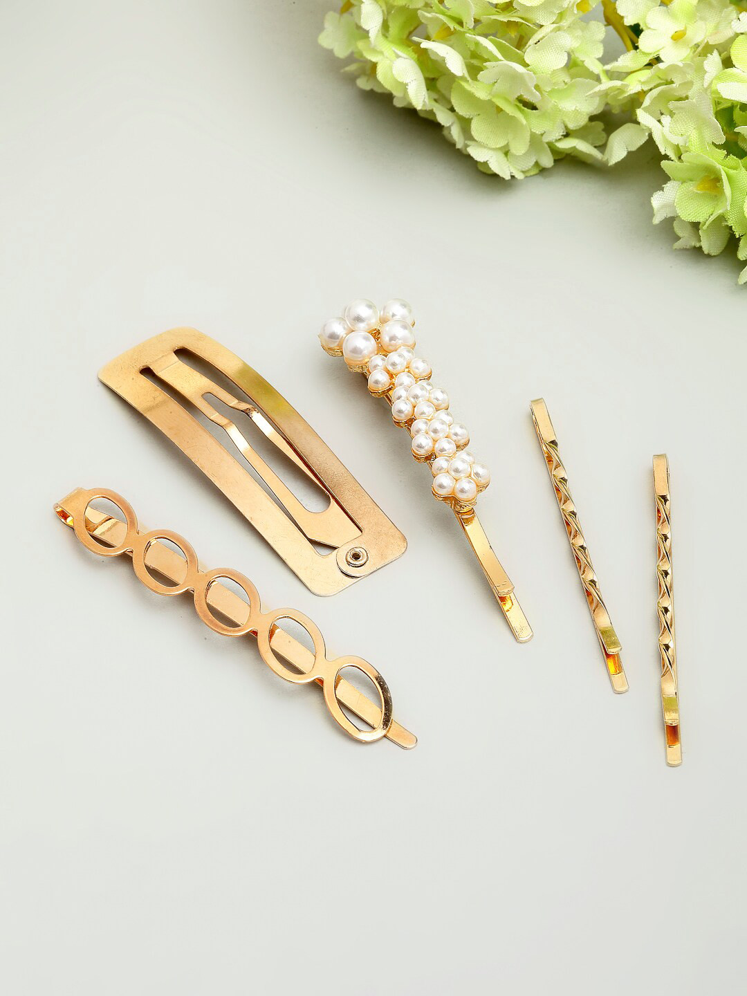 

Ferosh Women Set of 5 Gold-Toned & White Pricilla Pearl Embellished Bobby Pins
