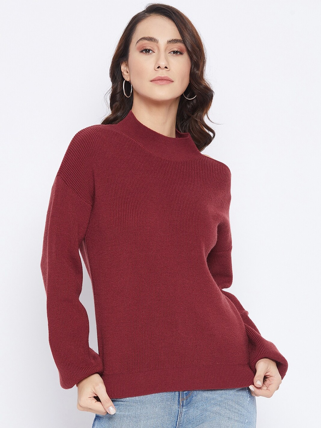 

Madame Women Rust Woolen Ribbed Pullover