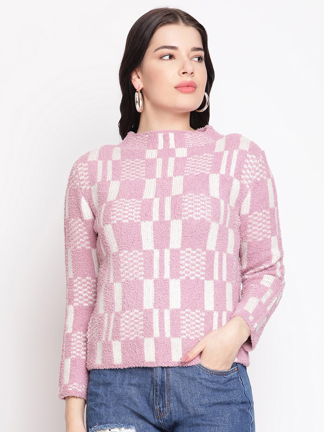 

Madame Women Mauve & White Printed Pullover