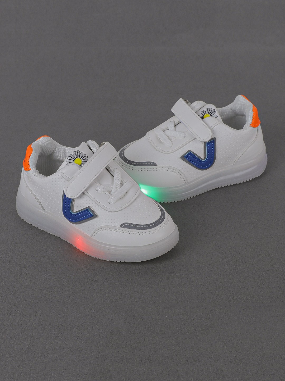 

FEETWELL SHOES Kids White & Blue Perforations LED PU Sneakers