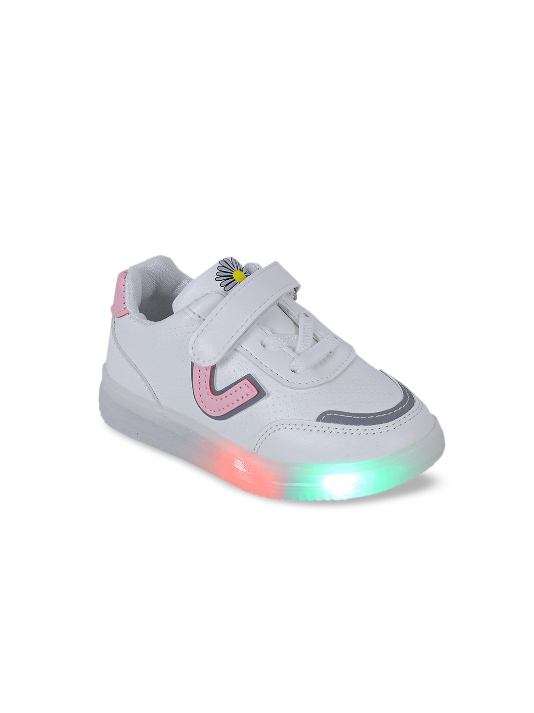 

FEETWELL SHOES Kids White & Pink Perforations LED PU Sneakers
