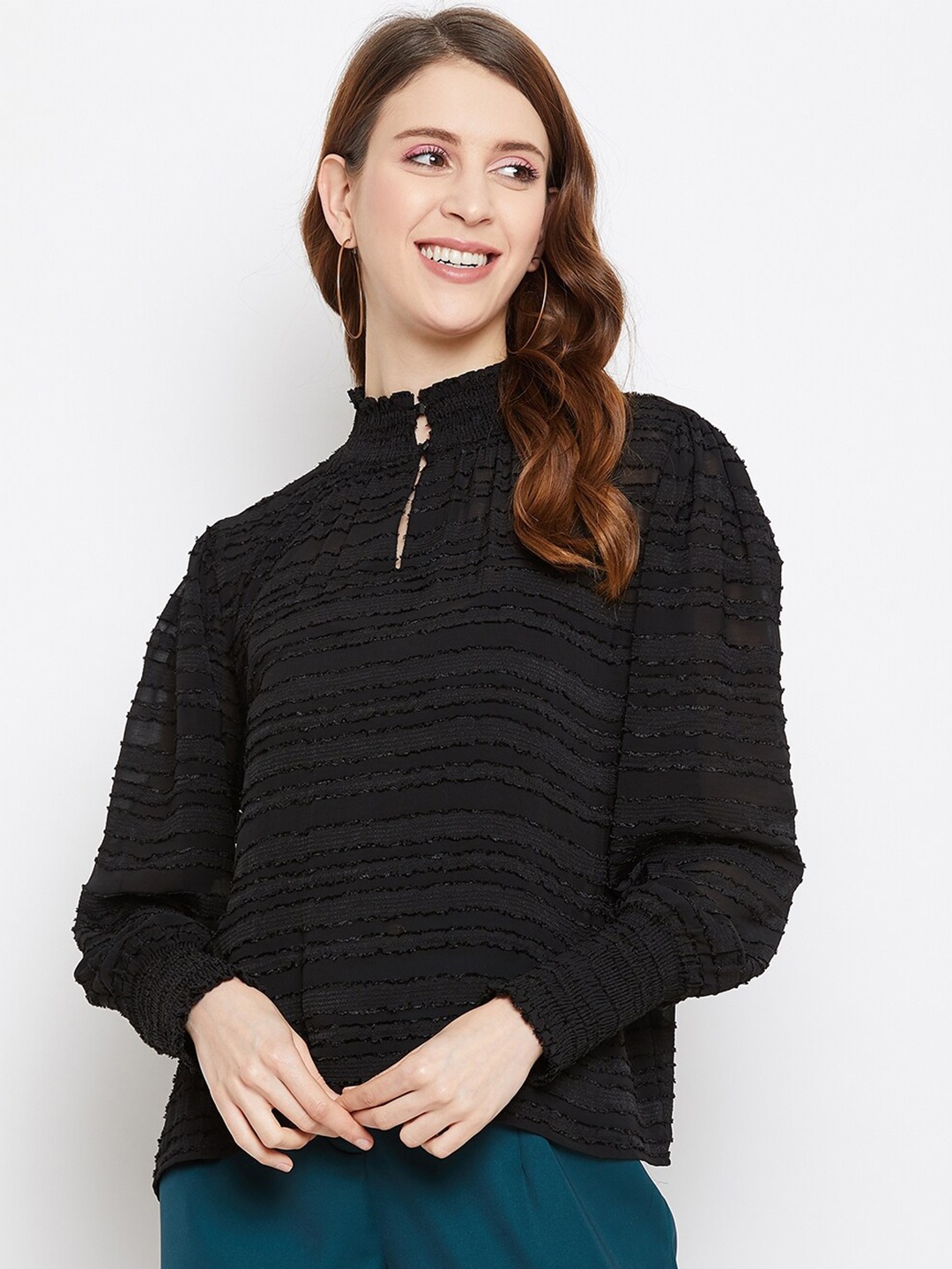 

Madame Black Vertical Strip High Neck Top