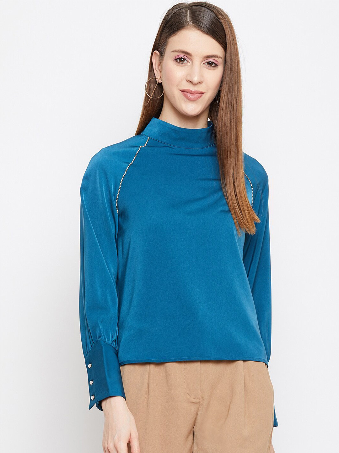 

Madame Women Teal High Neck Top