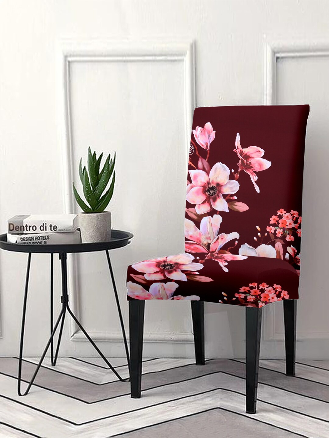 

Aura Maroon & Pink Floral Printed Chair Cover