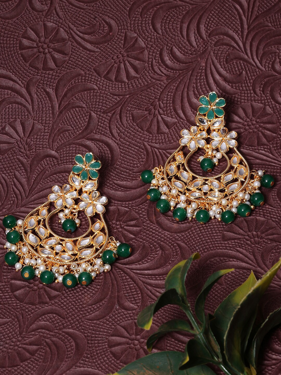 

LIVE EVIL Gold-Plated White & Green Floral Drop Earrings