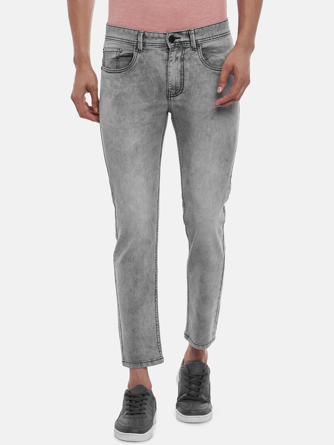

People Men Grey Skinny Fit Low Distress Heavy Fade Jeans