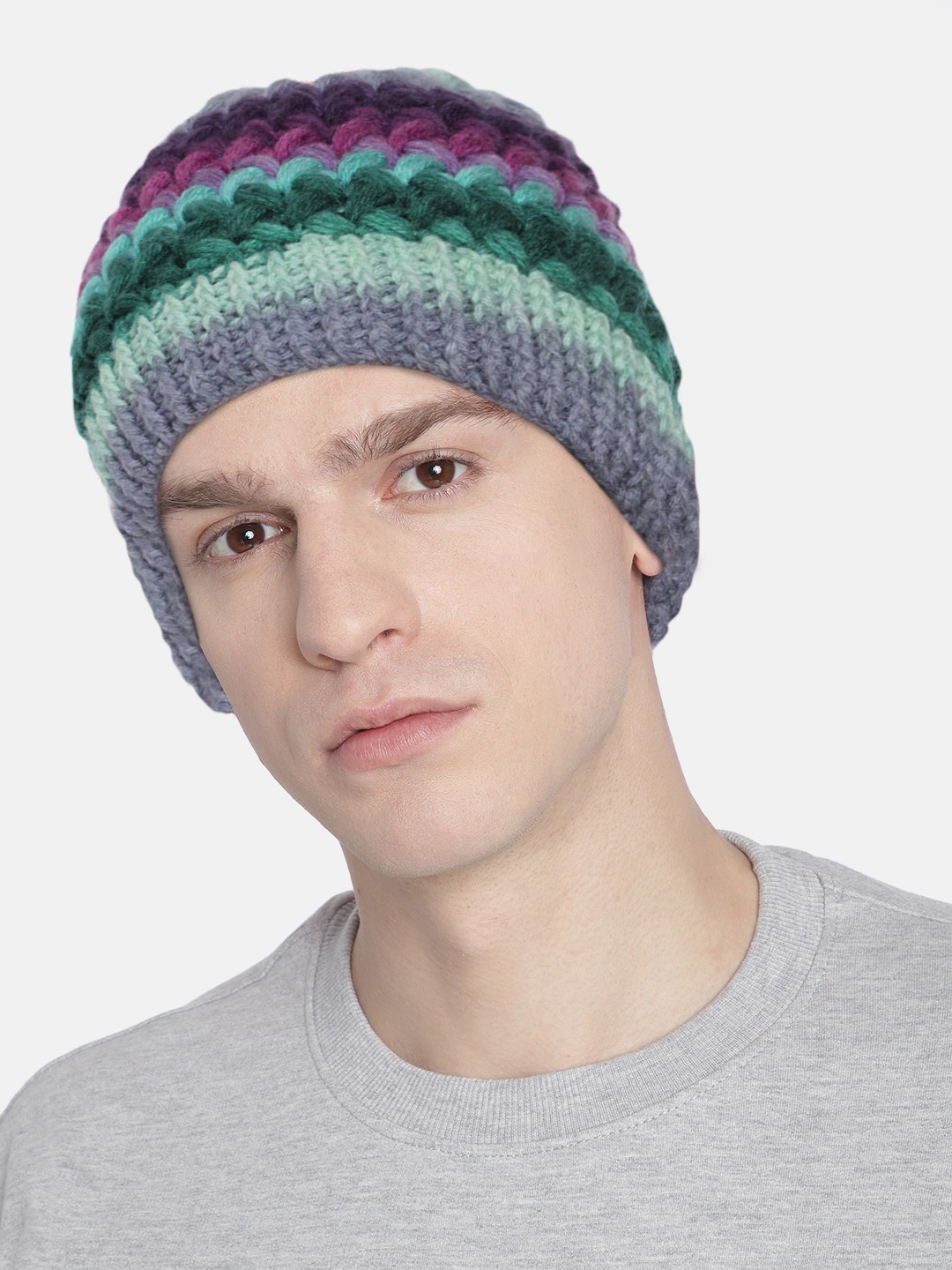 

Magic Needles Men Multicoloured Woollen Crochet Beanie, Multi