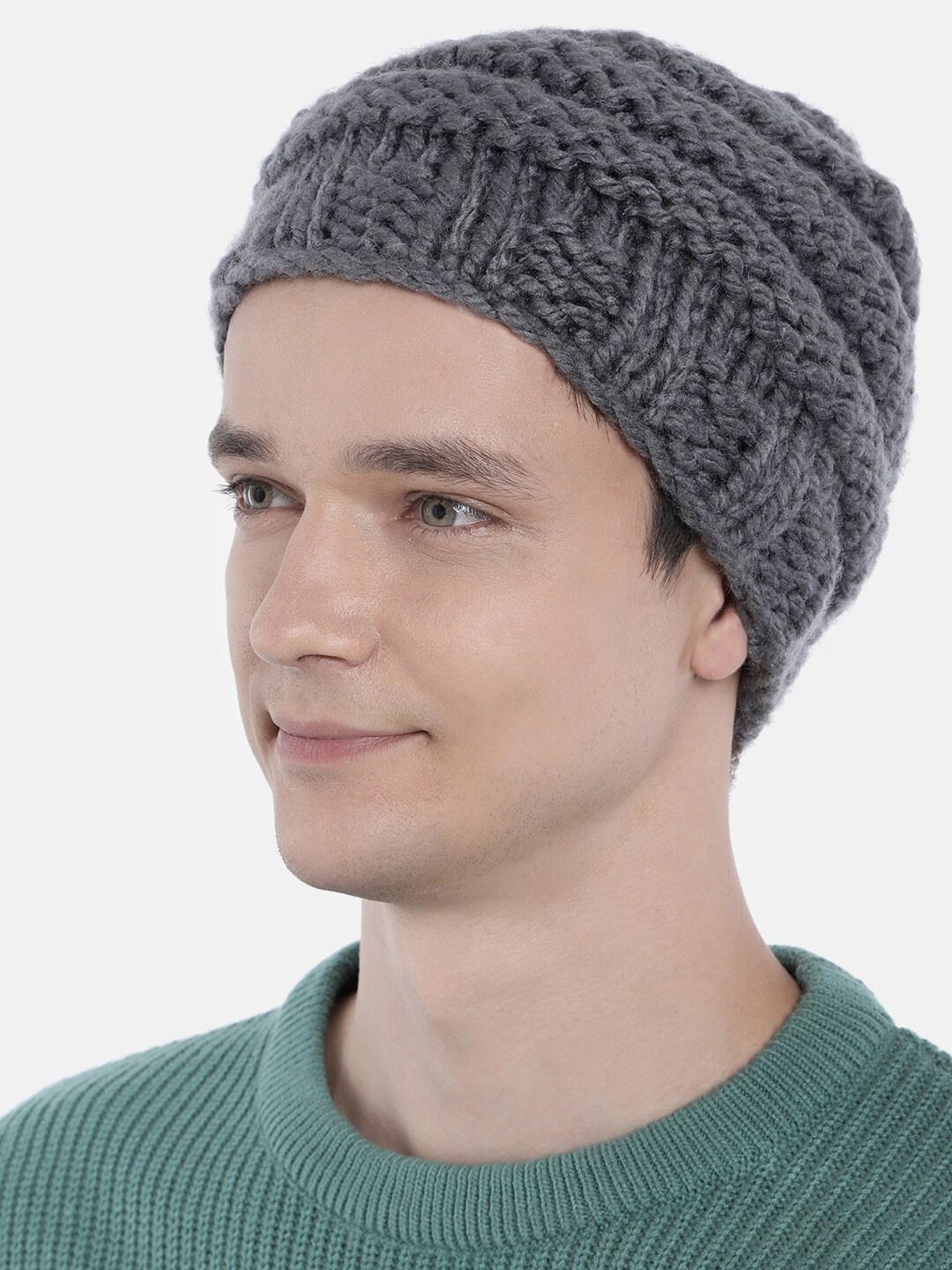 

Magic Needles Men Grey Woollen Handknitted Bicycle Wheel Beanie
