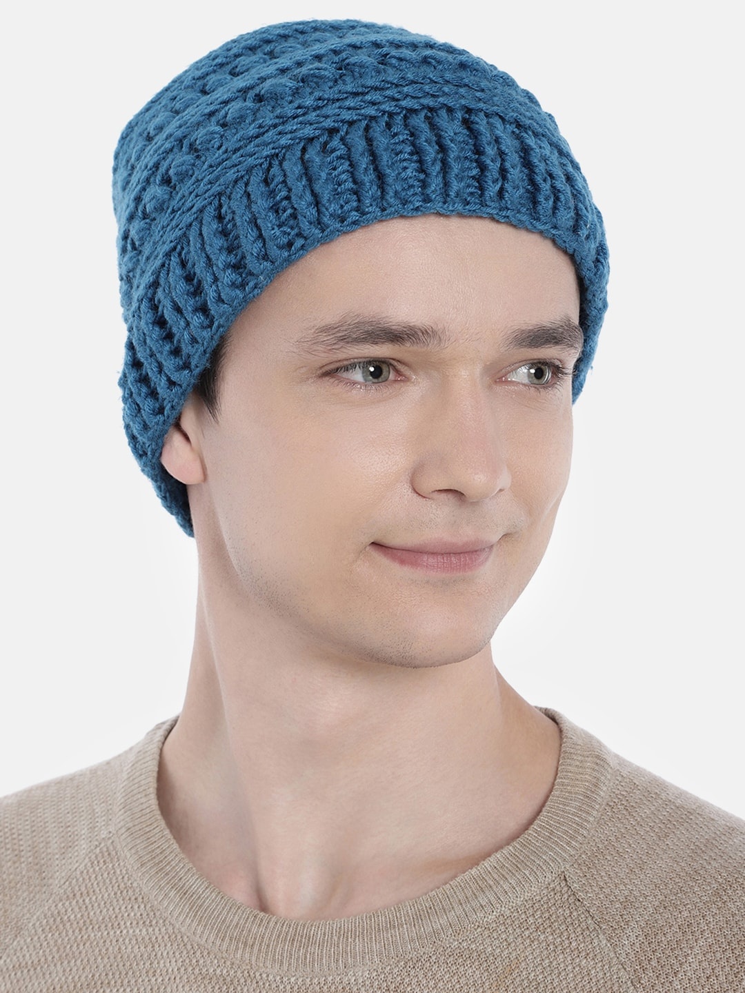 

Magic Needles Men Blue Woollen Crochet Beanie