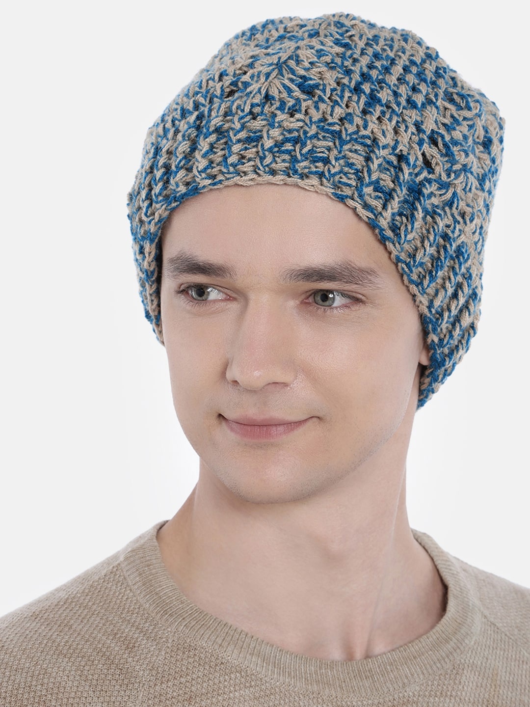 

Magic Needles Men Blue & Beige Woollen Crochet Beanie