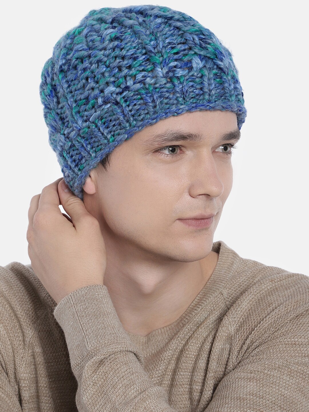 

Magic Needles Men Blue Woollen Handknitted Cable Beanie