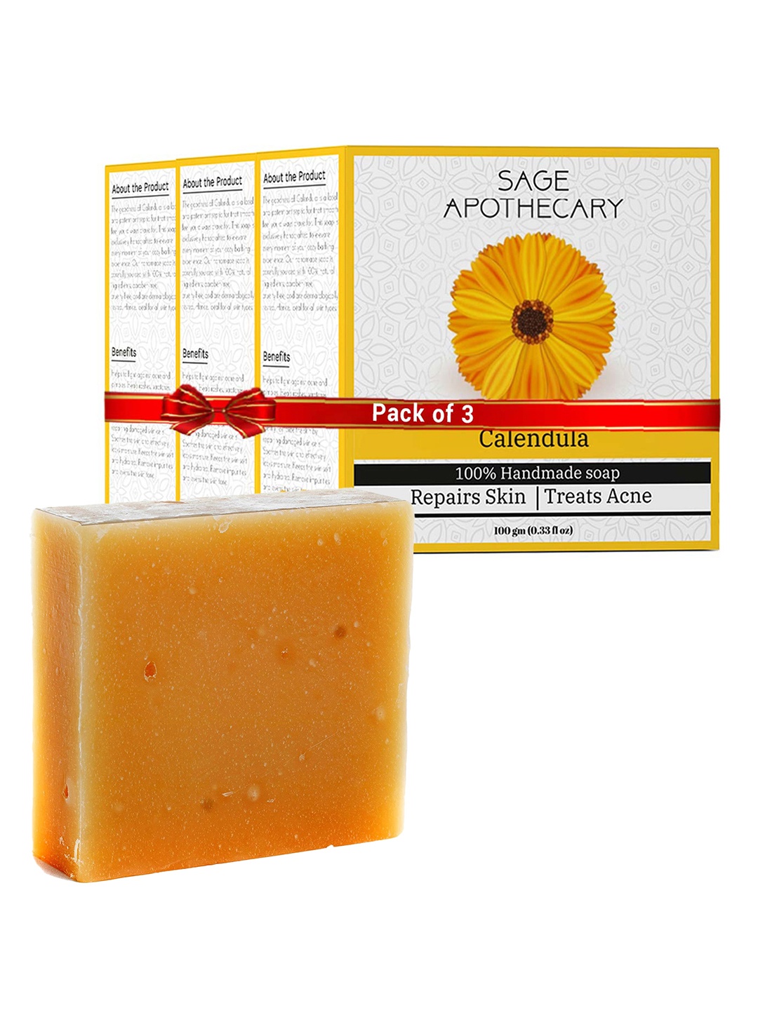 

SAGE APOTHECARY Pack Of 3 Calendula Bath Soap 100 GM, Brown