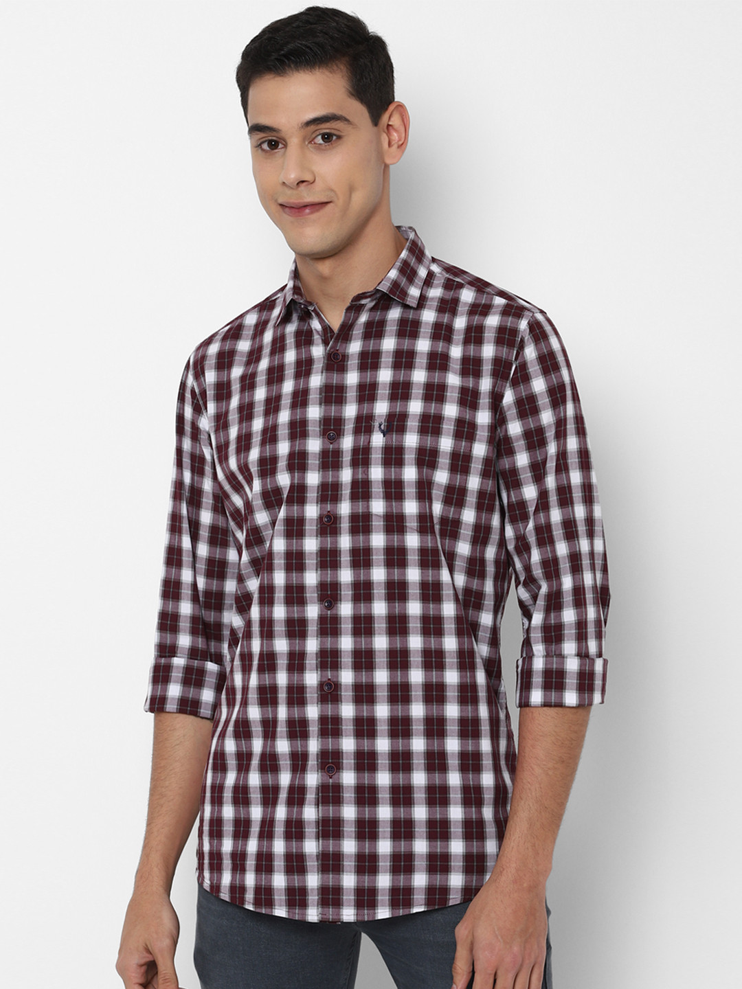 

Allen Solly Men Maroon & White Slim Fit Tartan Checked Cotton Casual Shirt