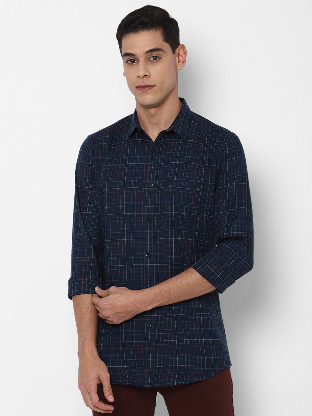 

Allen Solly Men Navy Blue Slim Fit Checked Casual Shirt