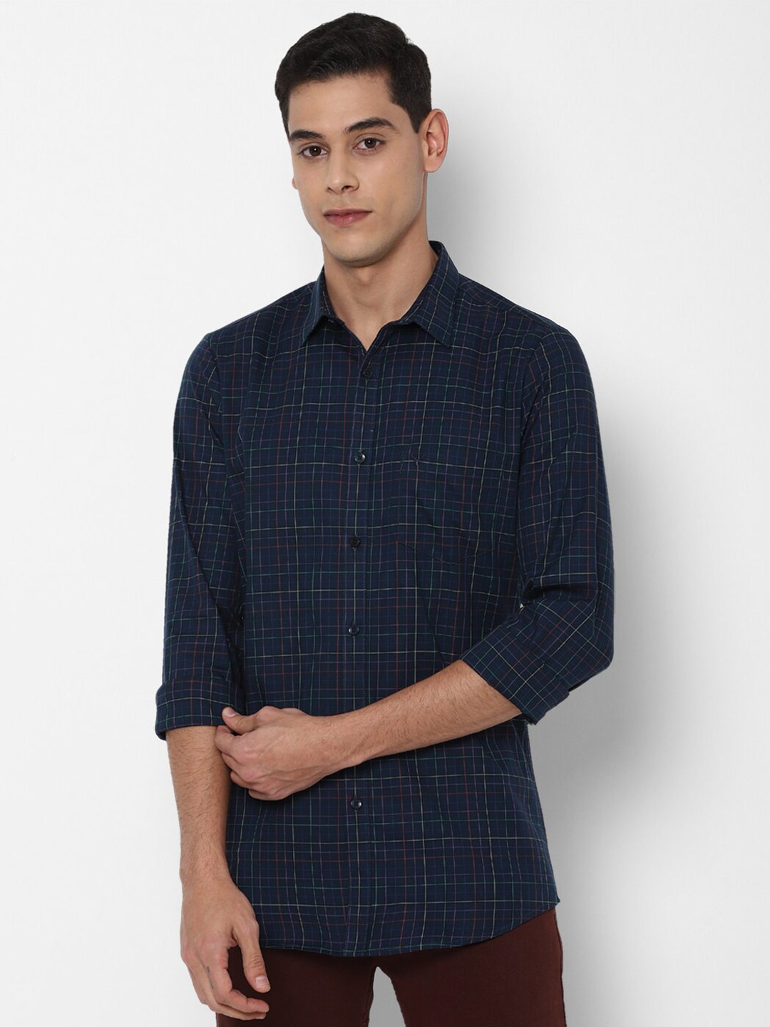 

Allen Solly Men Navy Blue Slim Fit Multi Checked Opaque Casual Shirt