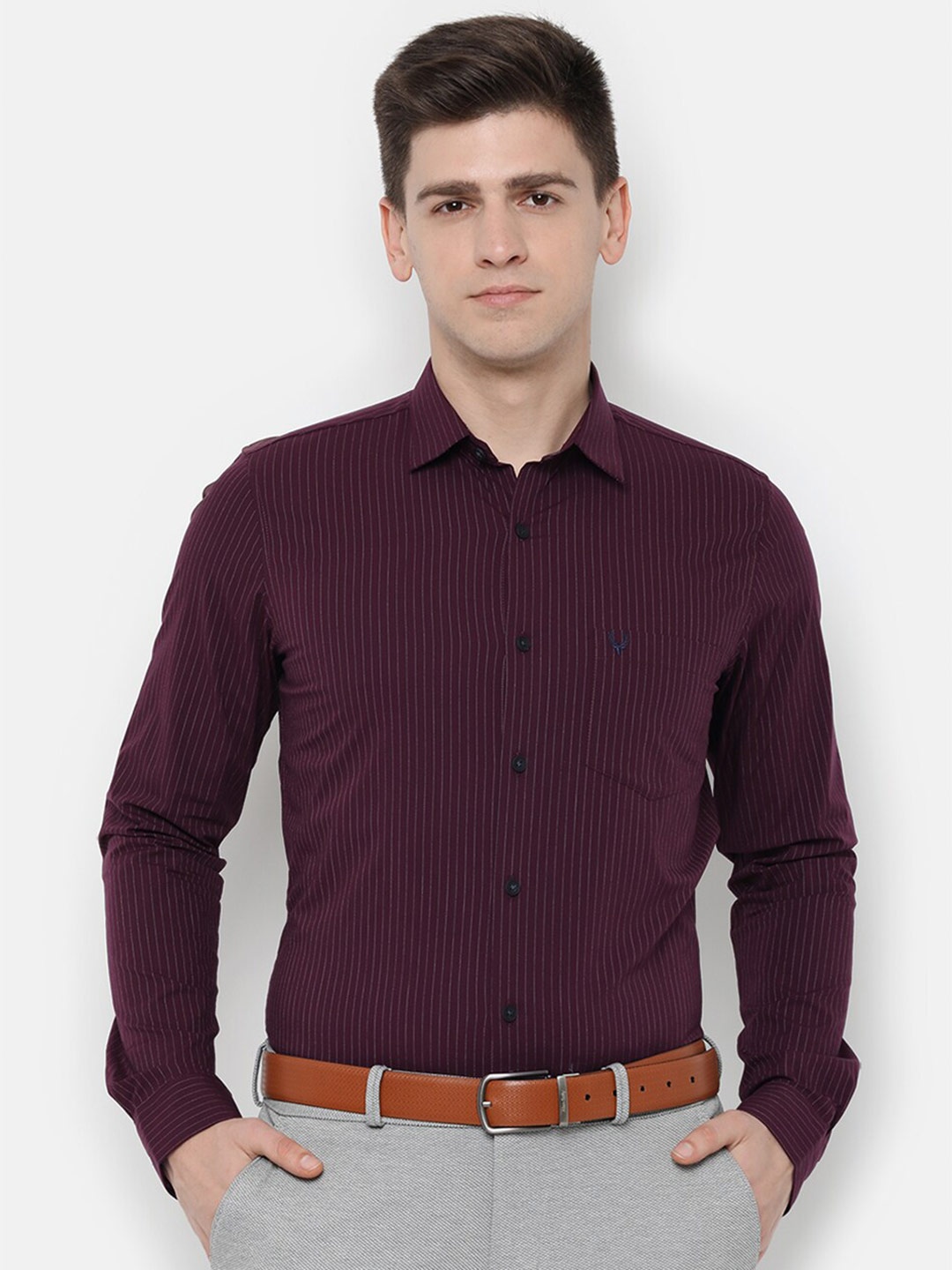 

Allen Solly Men Maroon Slim Fit Striped Formal Shirt