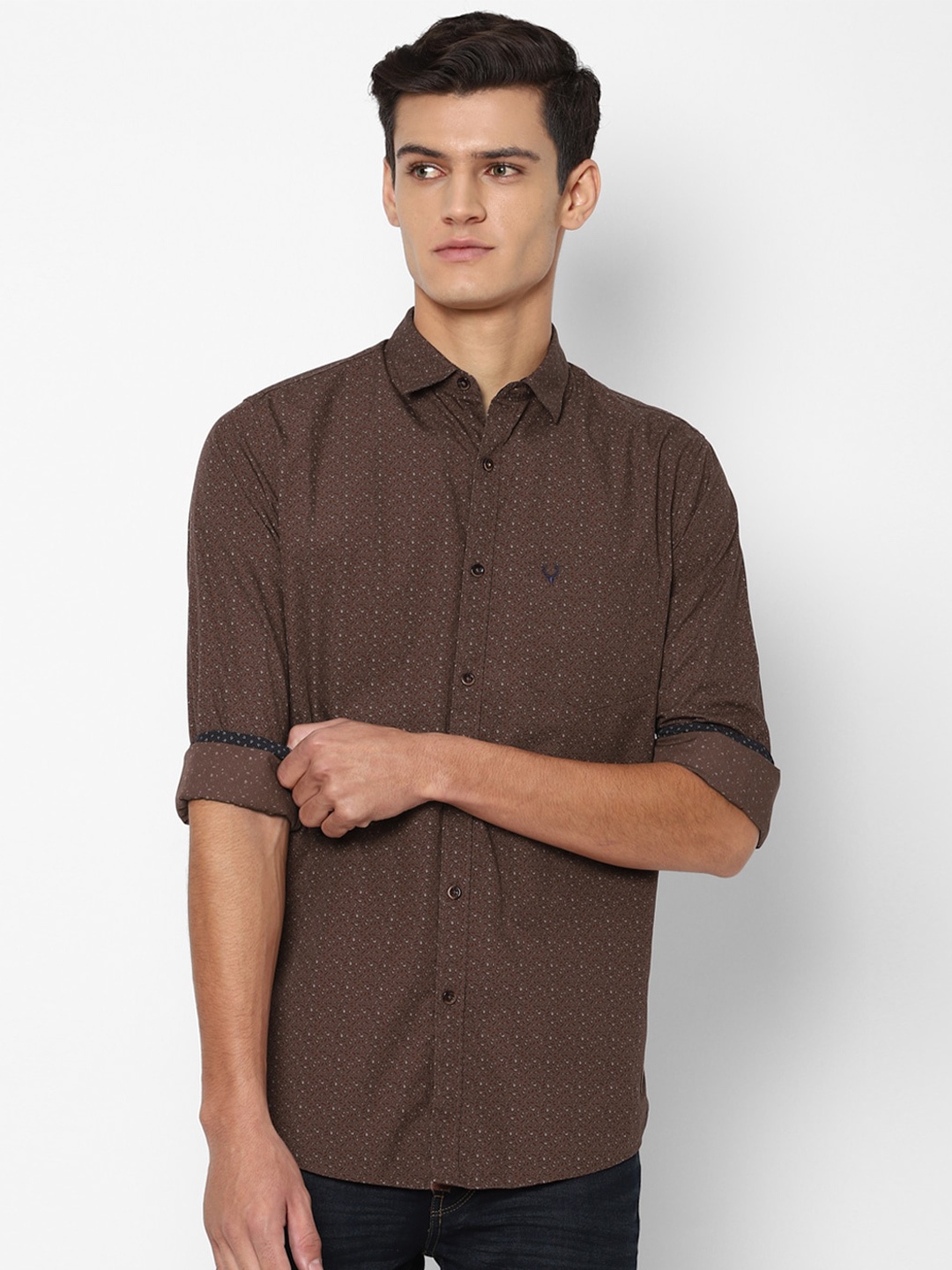 

Allen Solly Men Brown Slim Fit Ditsy Printed Cotton Casual Shirt