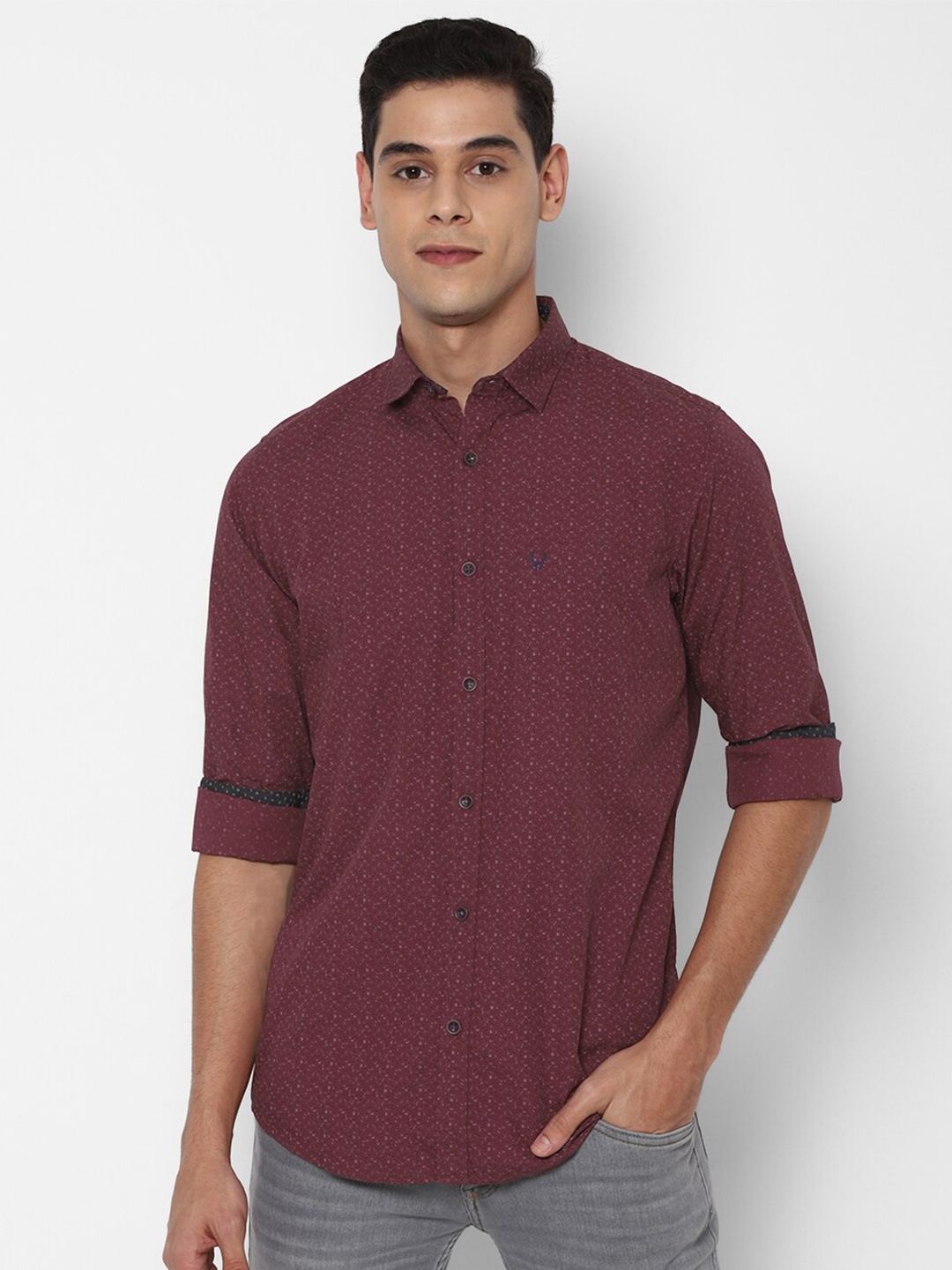 

Allen Solly Men Maroon Slim Fit Printed Casual Shirt