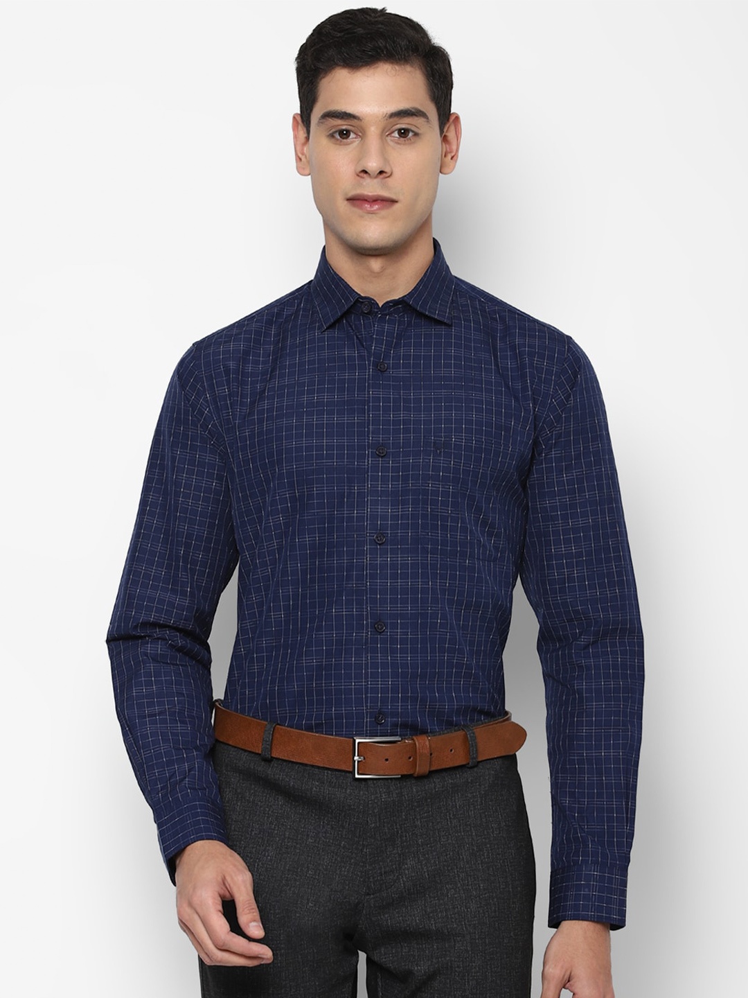 

Allen Solly Men Navy Blue Slim Fit Checked Cotton Casual Shirt