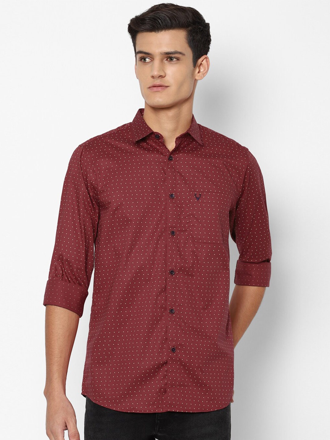 

Allen Solly Men Maroon & Beige Slim Fit Ditsy Printed Cotton Casual Shirt