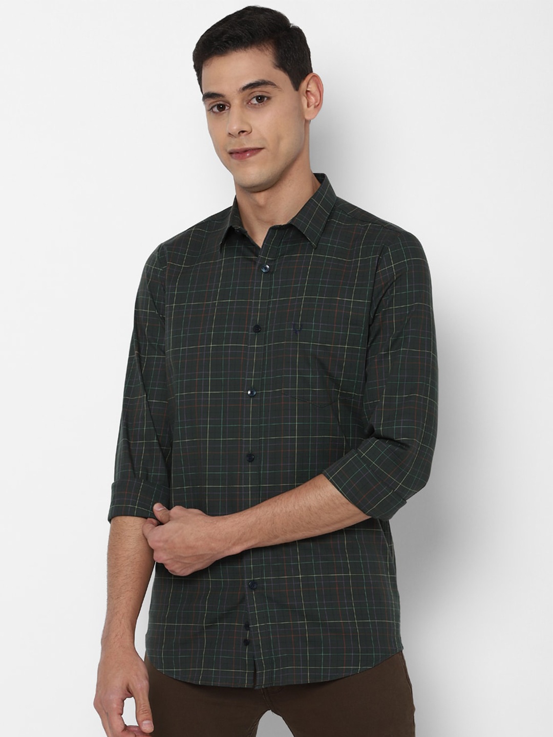 

Allen Solly Men Green Slim Fit Grid Tattersall Checked Casual Shirt