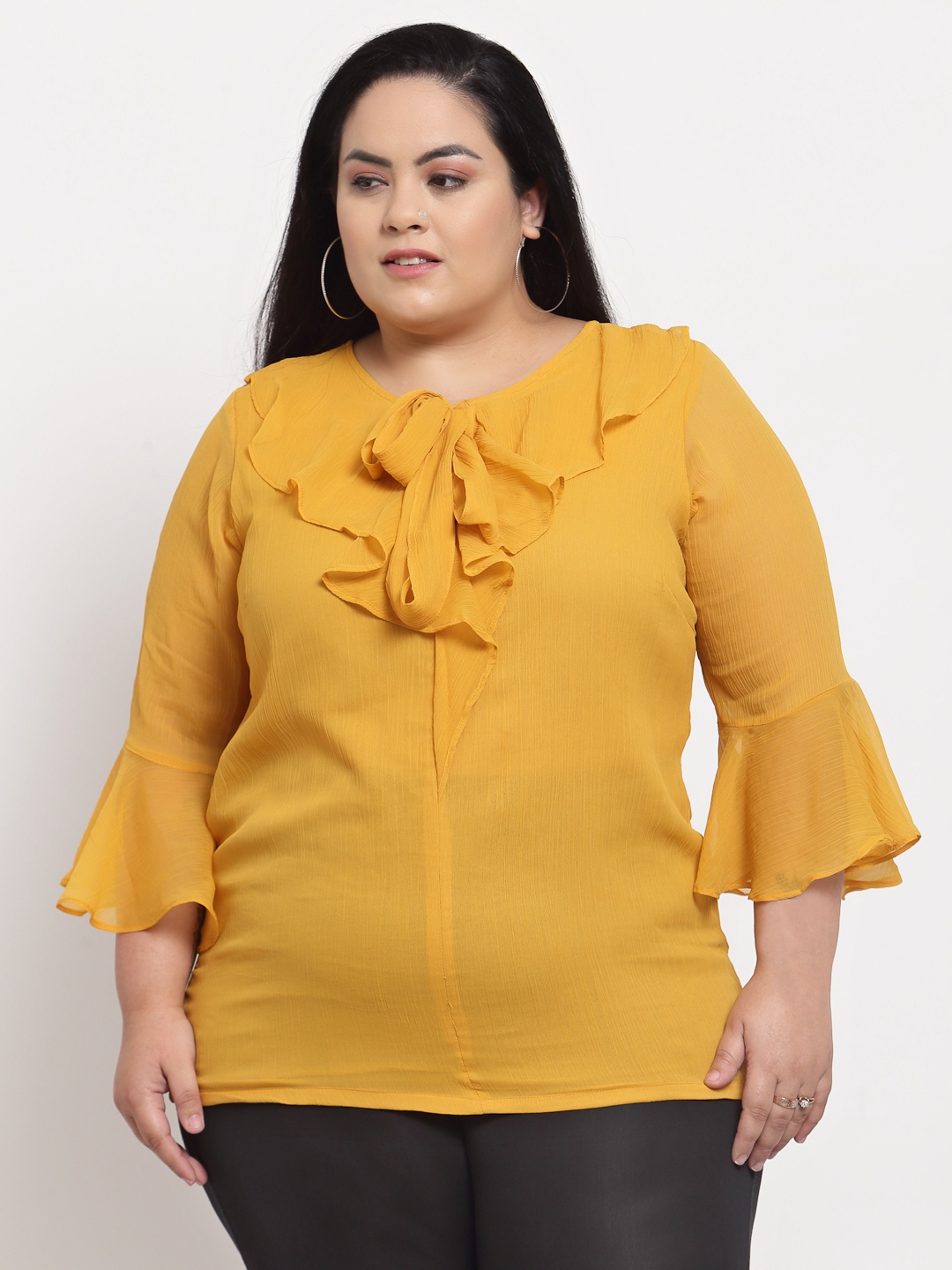

plusS Mustard Yellow Tie-Up Neck Top